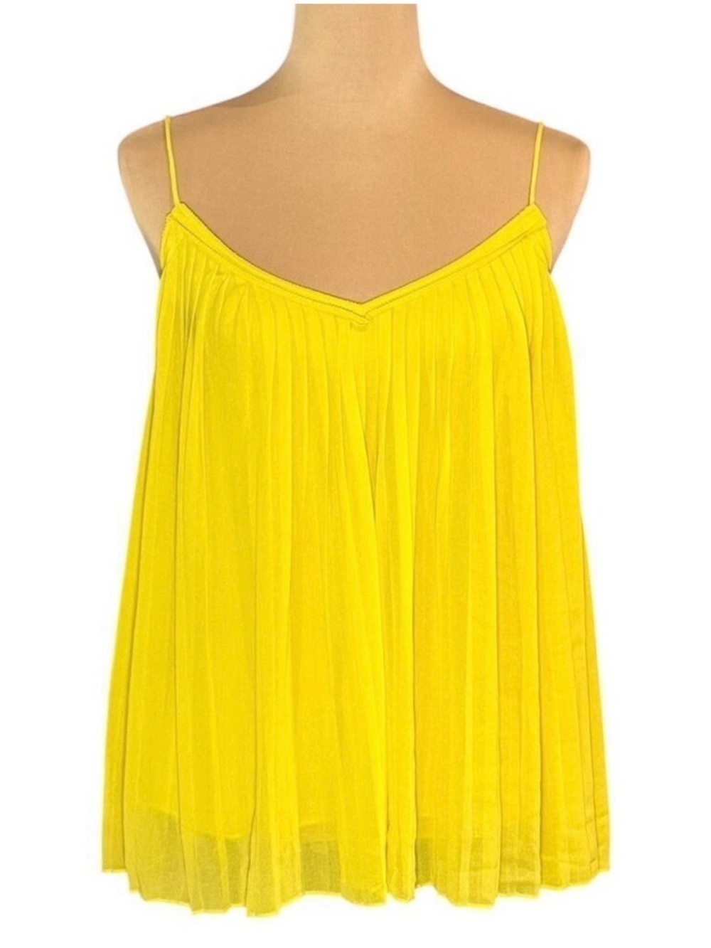 Massimo Dutti Pleated Babydoll Cami Top Sz.M Yellow Flowy Dopamine Coquette Y2K